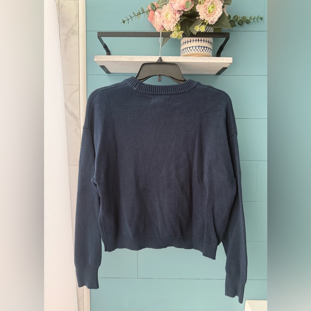 Jessica Simpson “Game Day” Sweater Navy Graphic Knit Pullover - Size Small - Picture 3 of 5